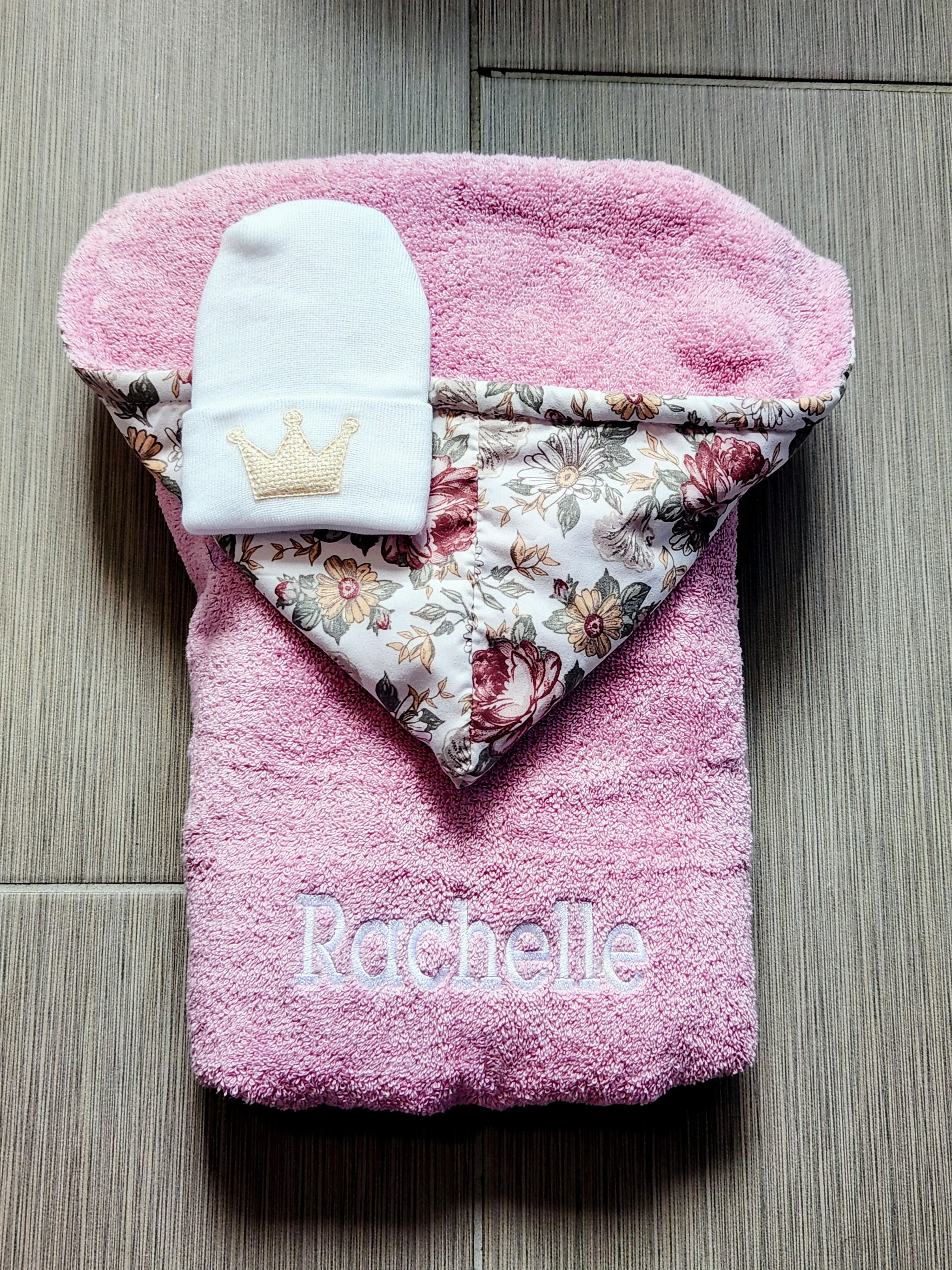 Floral Rose Pink Girls Hooded Towel