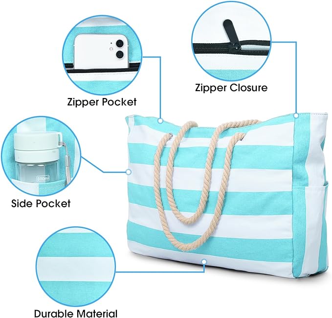 Light Blue and White Beach Bag