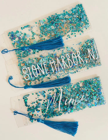 Turquoise Beach Glitter Shaker bookmark