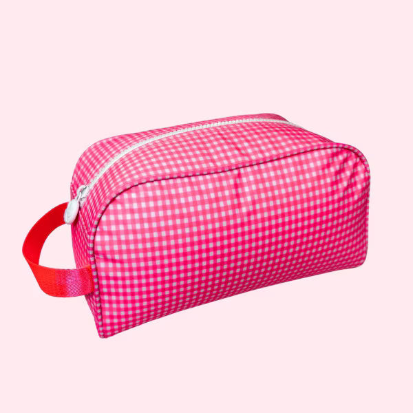 Flamingo Pink Gingham Toiletry Bag
