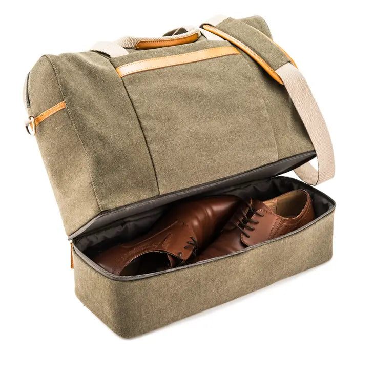 Weekend Carry On Bag - Genuine Leather & Canvas