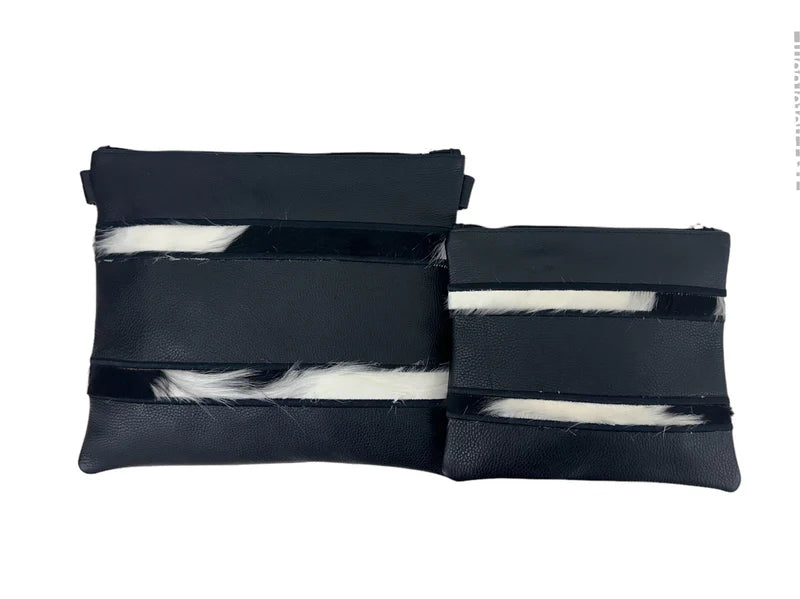 Black Leather/Black & White Fur Tallis/Tefillin bag