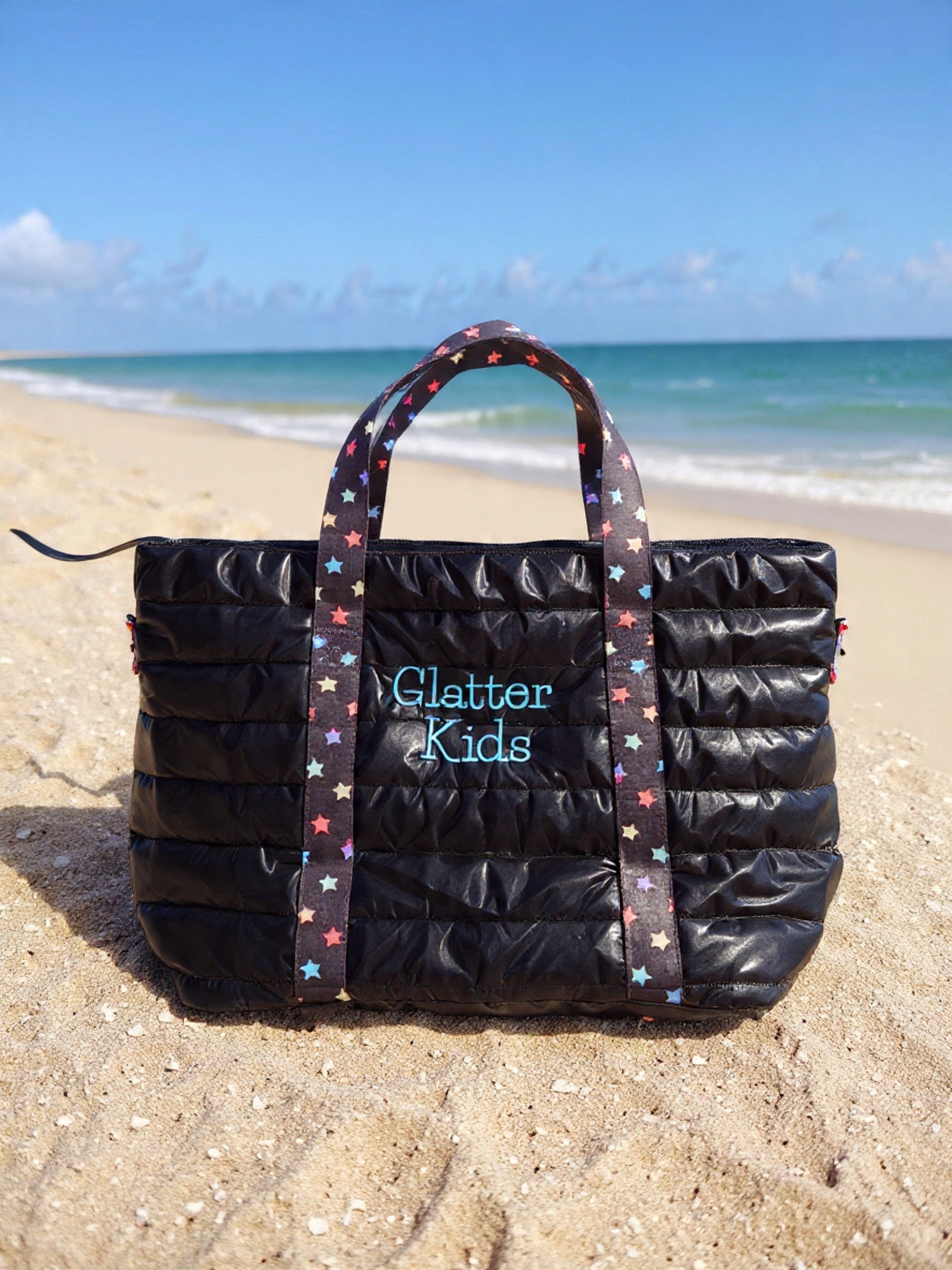 Black Puffer Tote w/ Scatter Star Strap