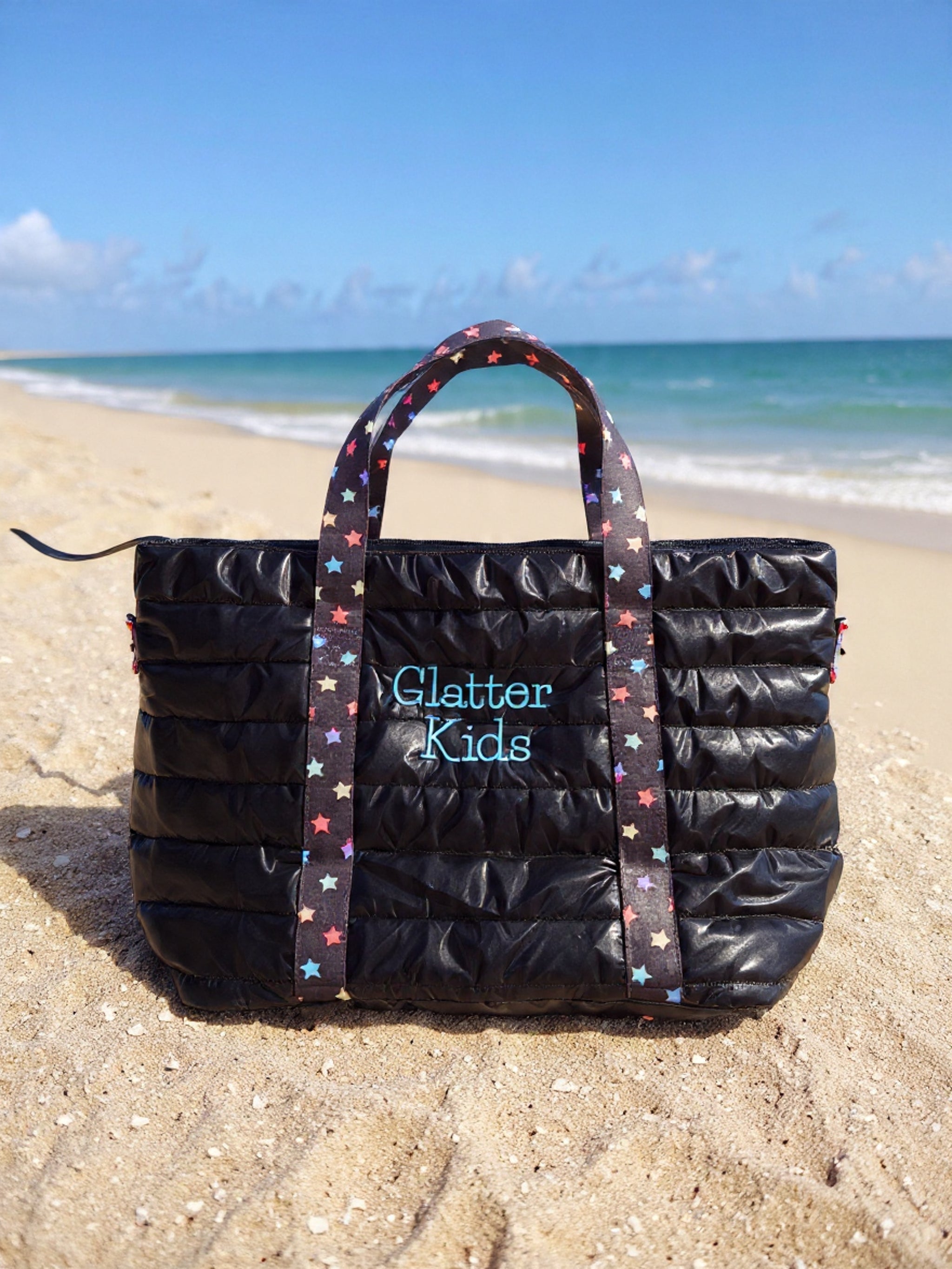 Black Puffer Tote w/ Scatter Star Strap