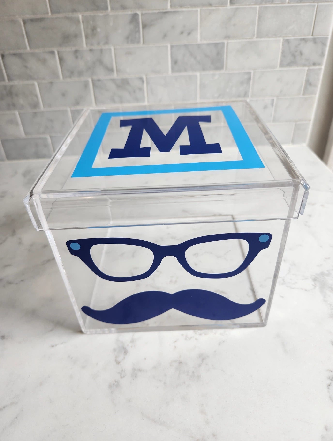 Glasses and Mustache Lucite Box