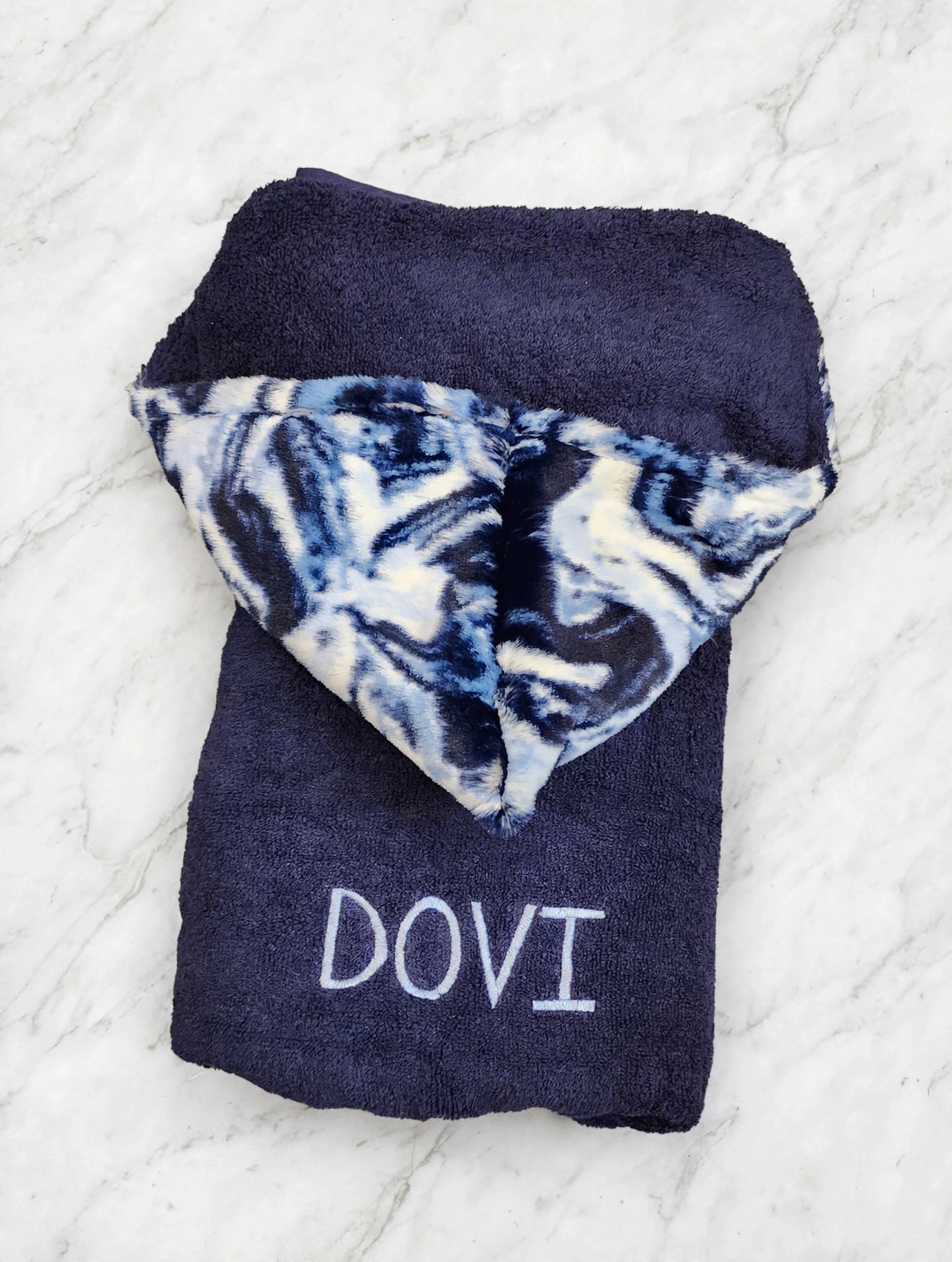 Seal Marble Navy Boys Hooded Towel
