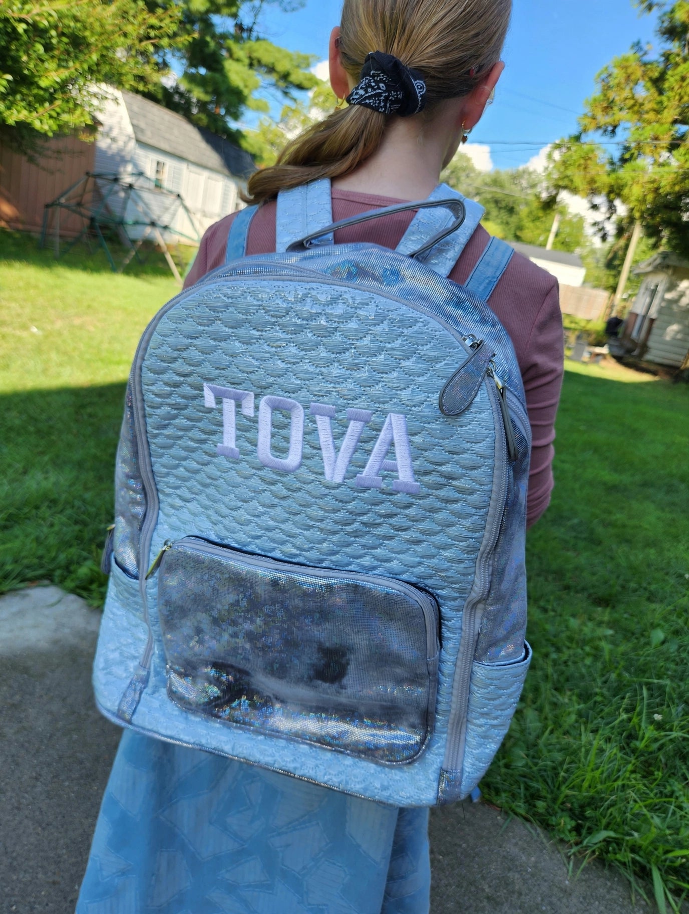 Silver Shiny Scales Girls Backpack