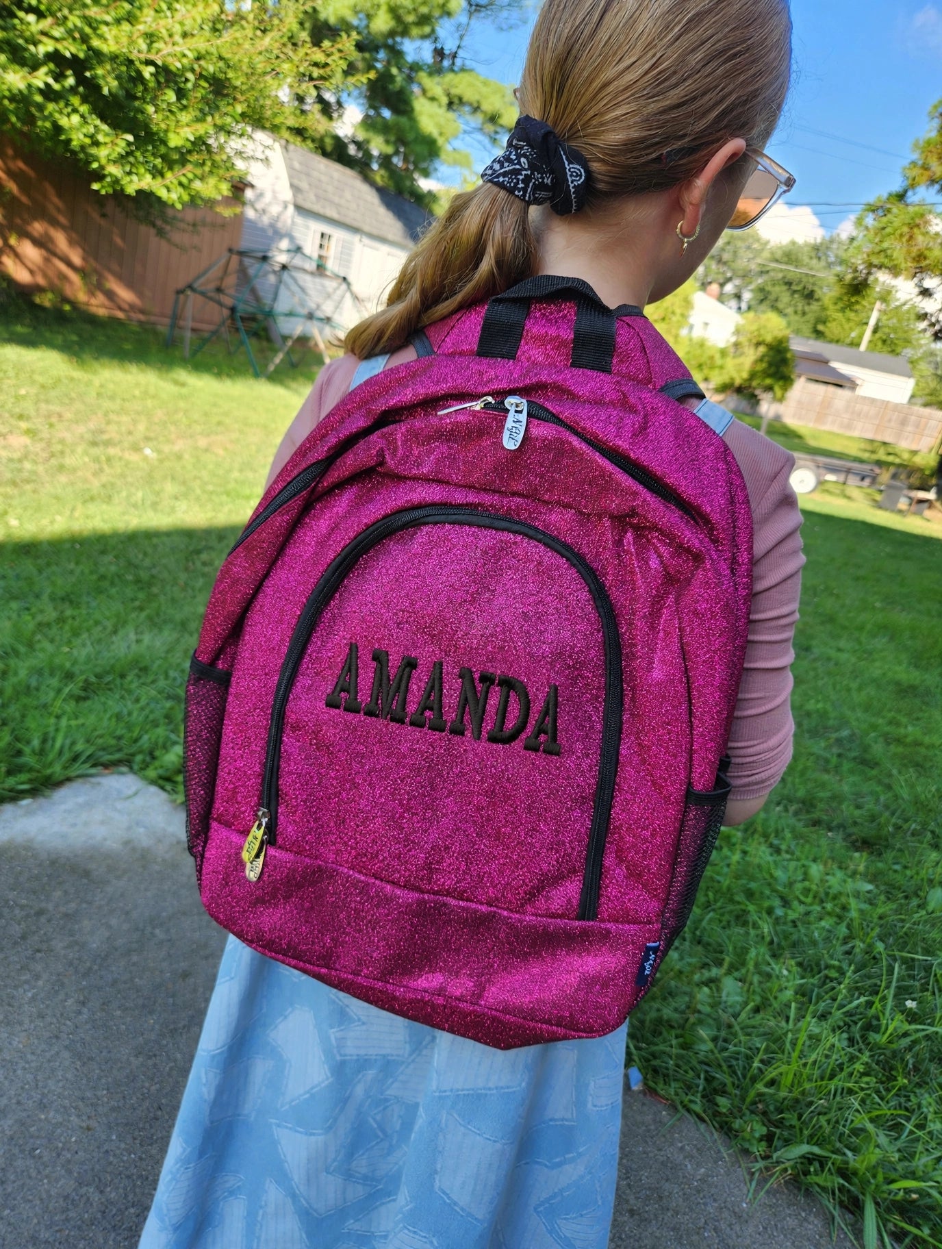 Hot Pink Glitter Canvas Girls Backpack