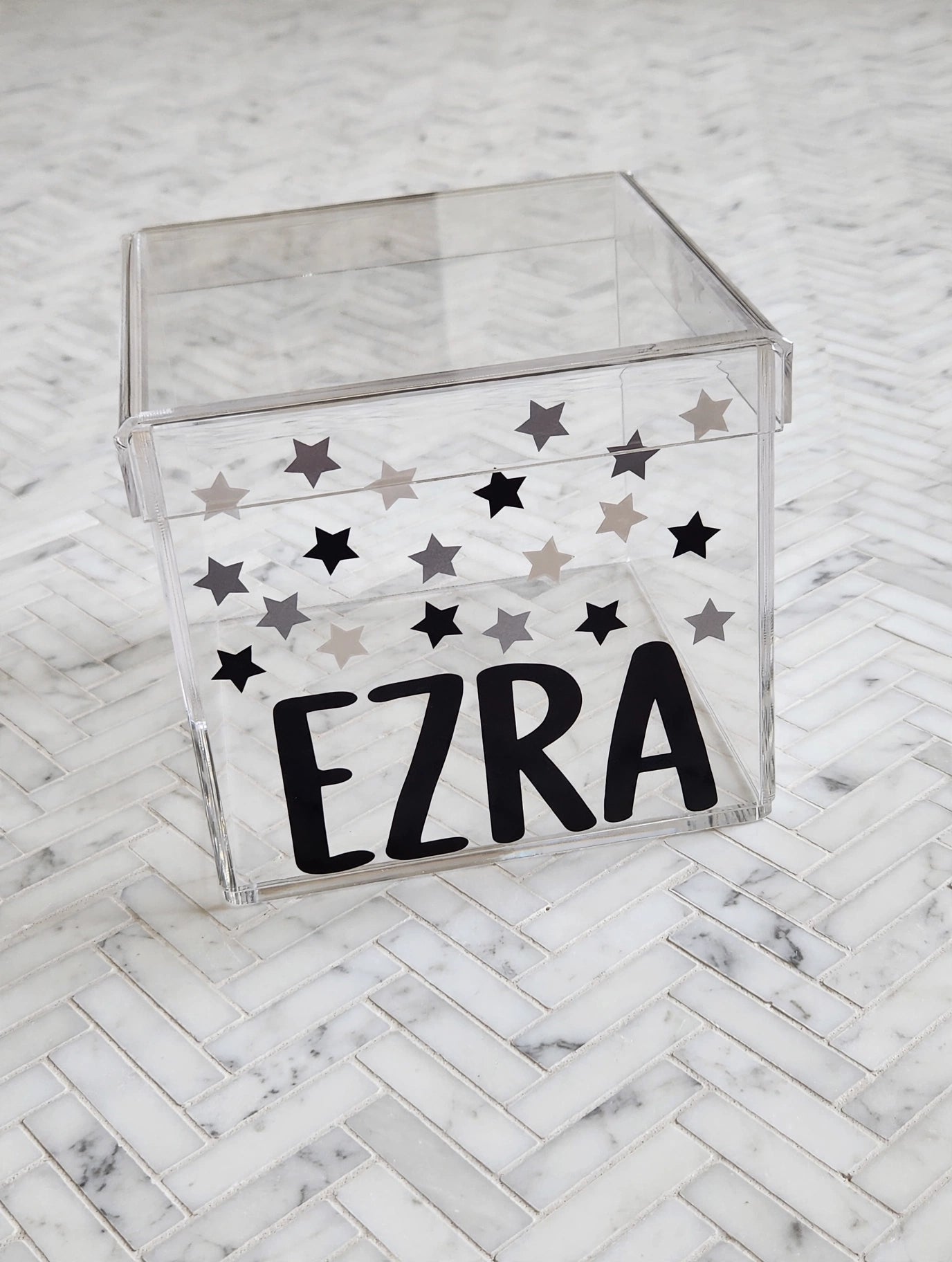 Name and Tiny Stars Lucite Box