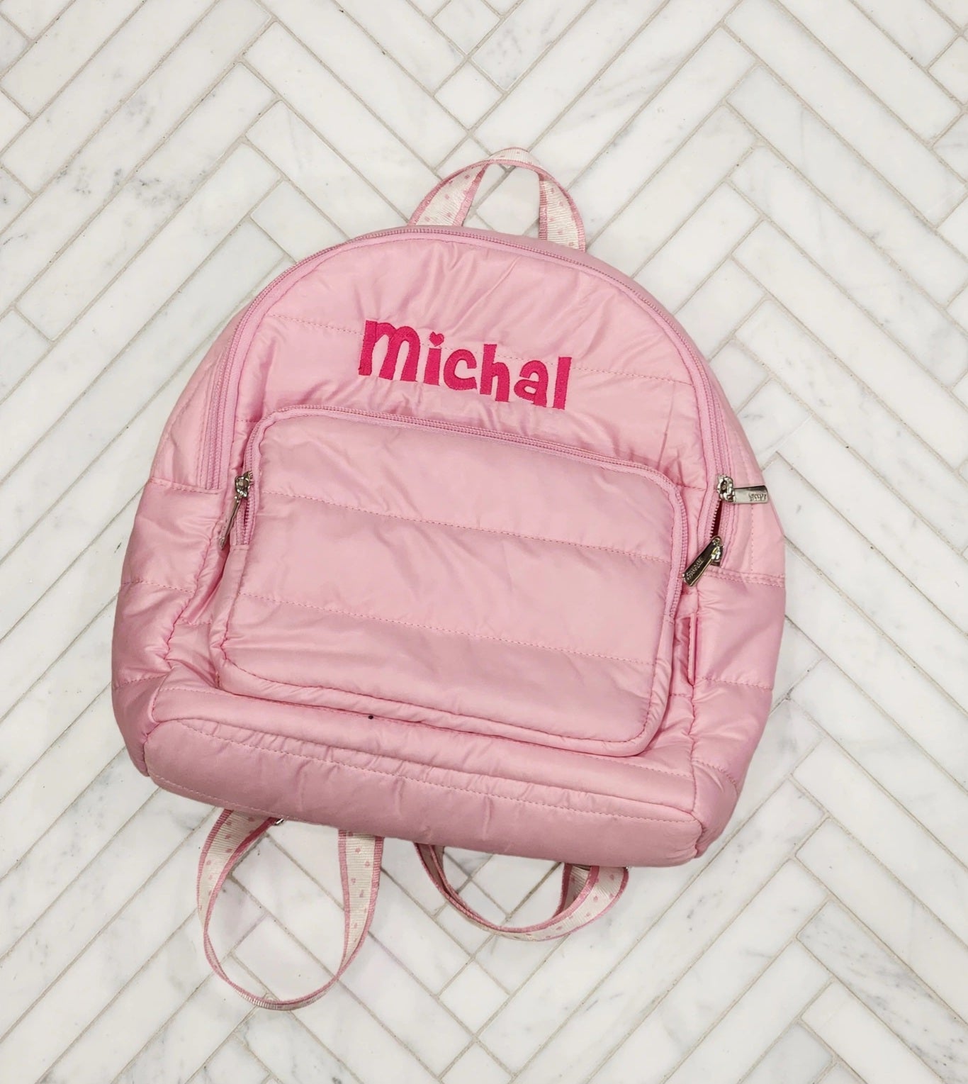 Pink Puffer Girls Mini Backpack with Heart Straps