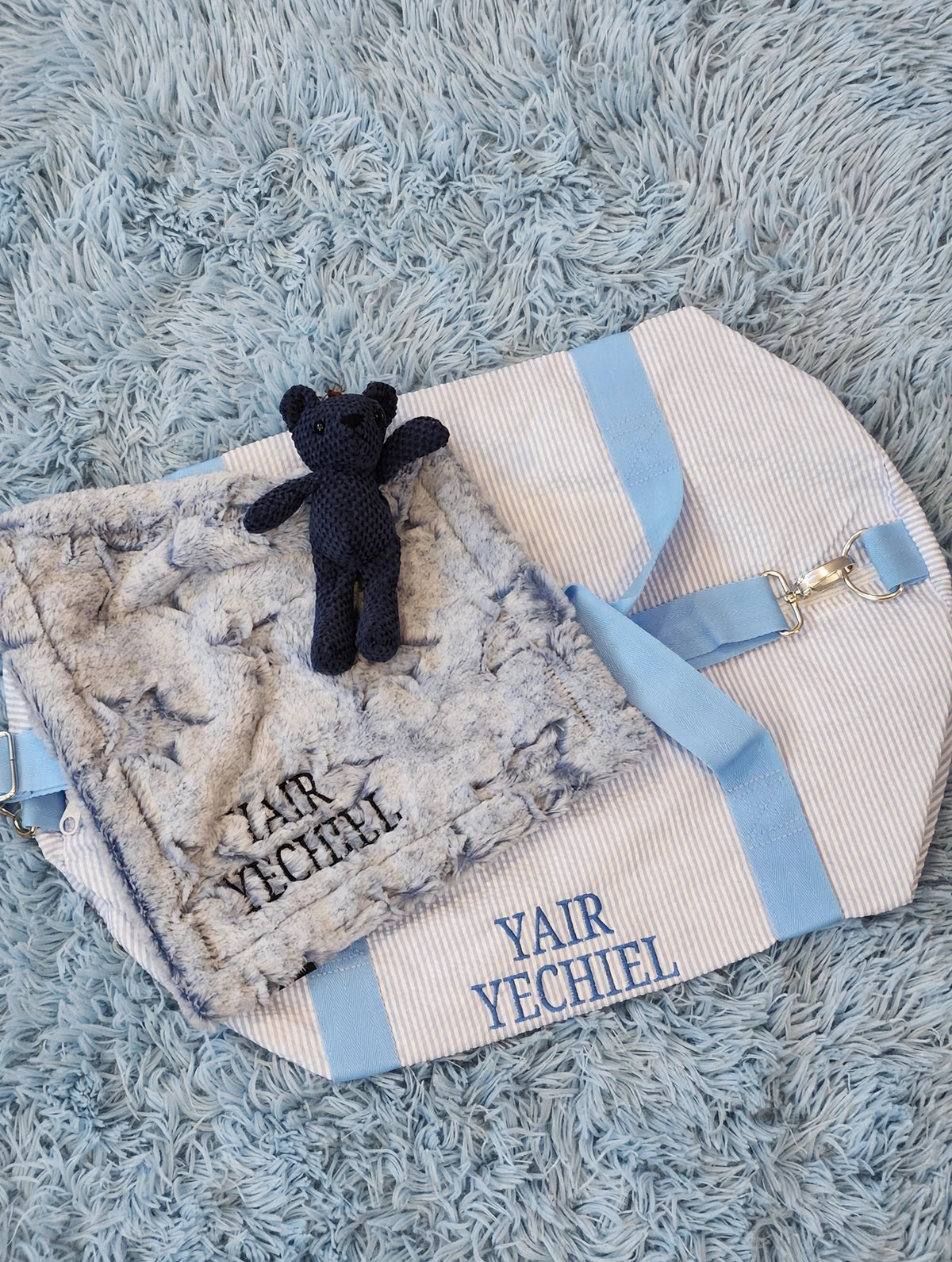 Frosted Navy Chambray Stars Bear Boys Minky Lovey