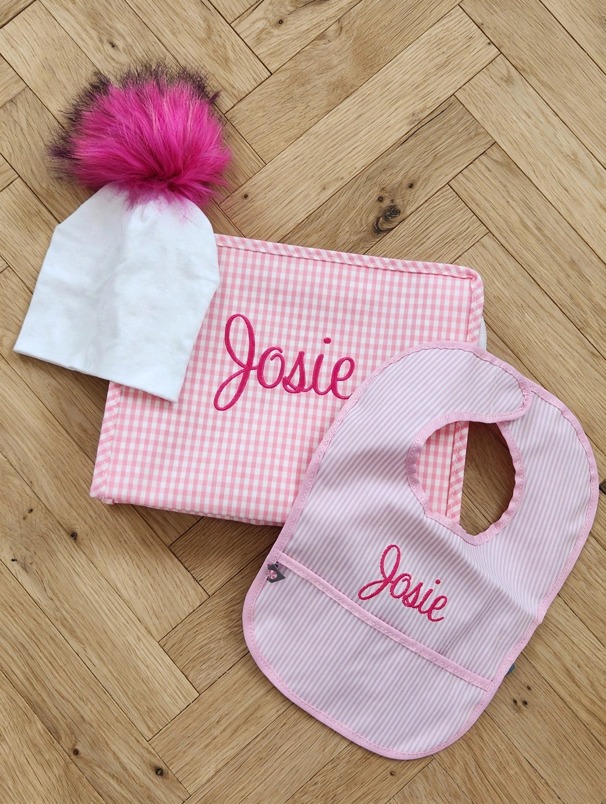 Pink Seersucker Glossy Bib