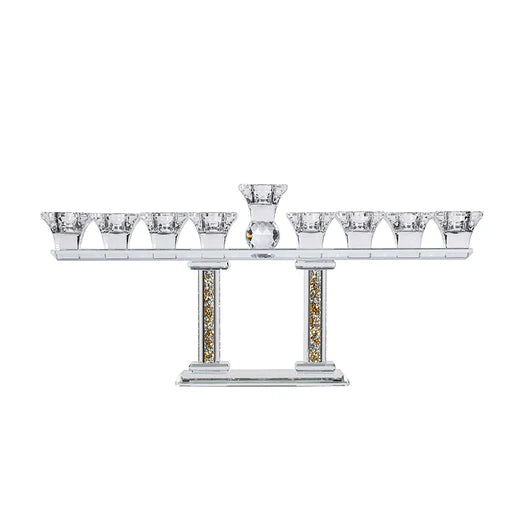 Crystal Menorah with Two Pillars of Gold Gemstones