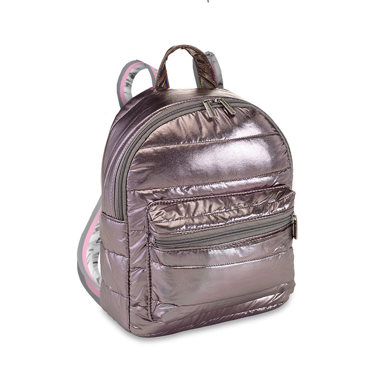 Gunmetal Puffer Mini Backpack White Marble Stripe Straps
