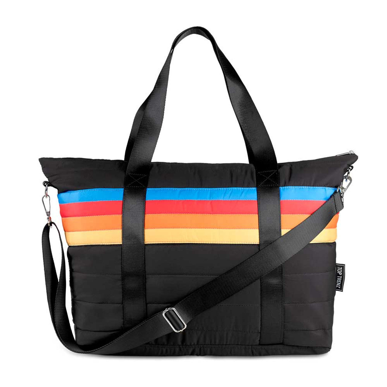 Black Retro Stripe Puffer Tote Bag