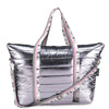 Gunmetal Puffer Tote White Marble Stripe Strap