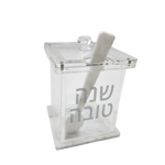 Lucite Square Honey Dish with White Marble Base