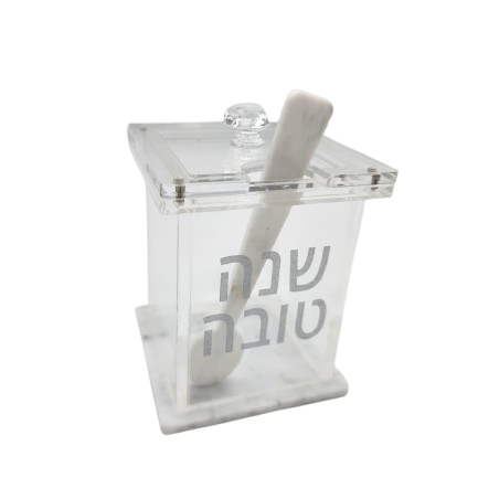 Lucite Square Honey Dish with White Marble Base