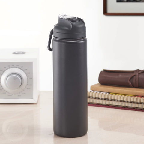 Black Insulated Stainless Steel Water Bottle with Flip-Top Lid