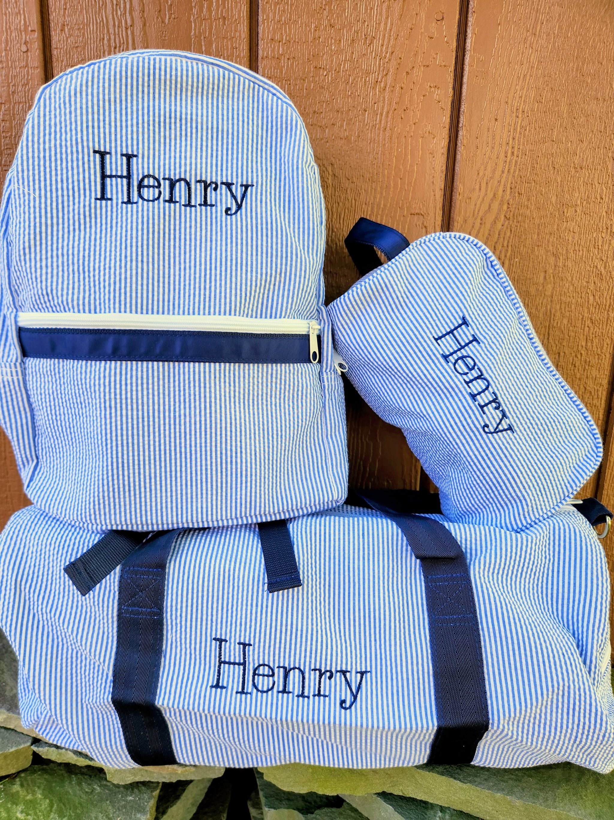 Navy Seersucker Medium Duffle