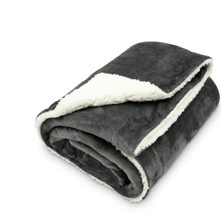 Large Grey Plush Sherpa Blanket