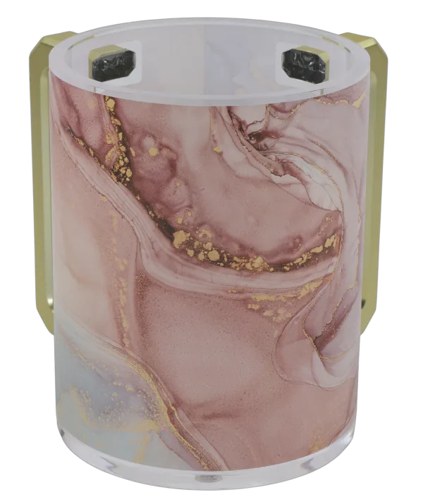 Gold And Pink Marble Lucite Washing Cup with Gold Handles