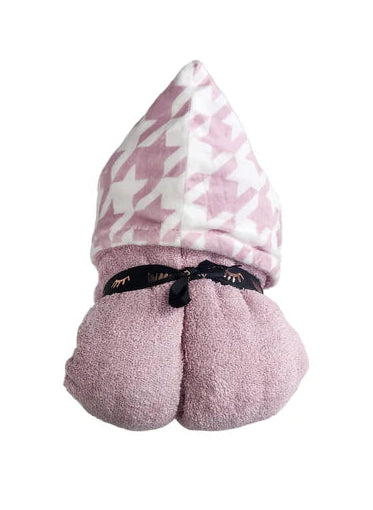 Houndstooth Mauve Pink Girls Hooded Towel