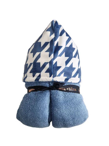 Houndstooth Cobalt Blue Boys Hooded Towel