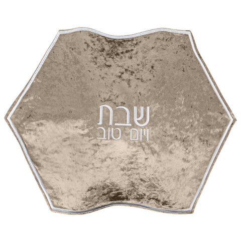 Crushed Velvet Hexagon Challah Cover Taupe & White