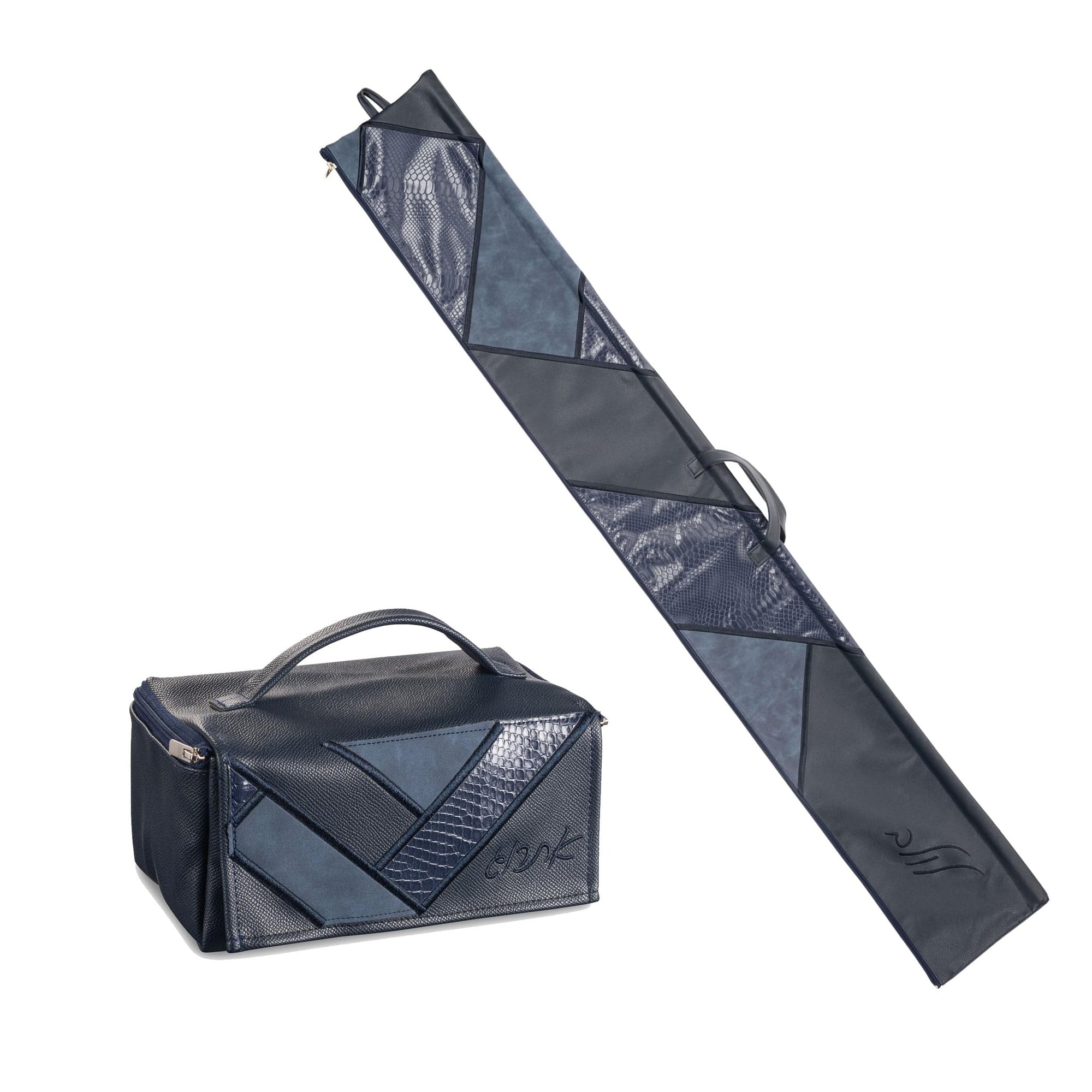 Navy Patchwork Leather Esrog and Lulav Case