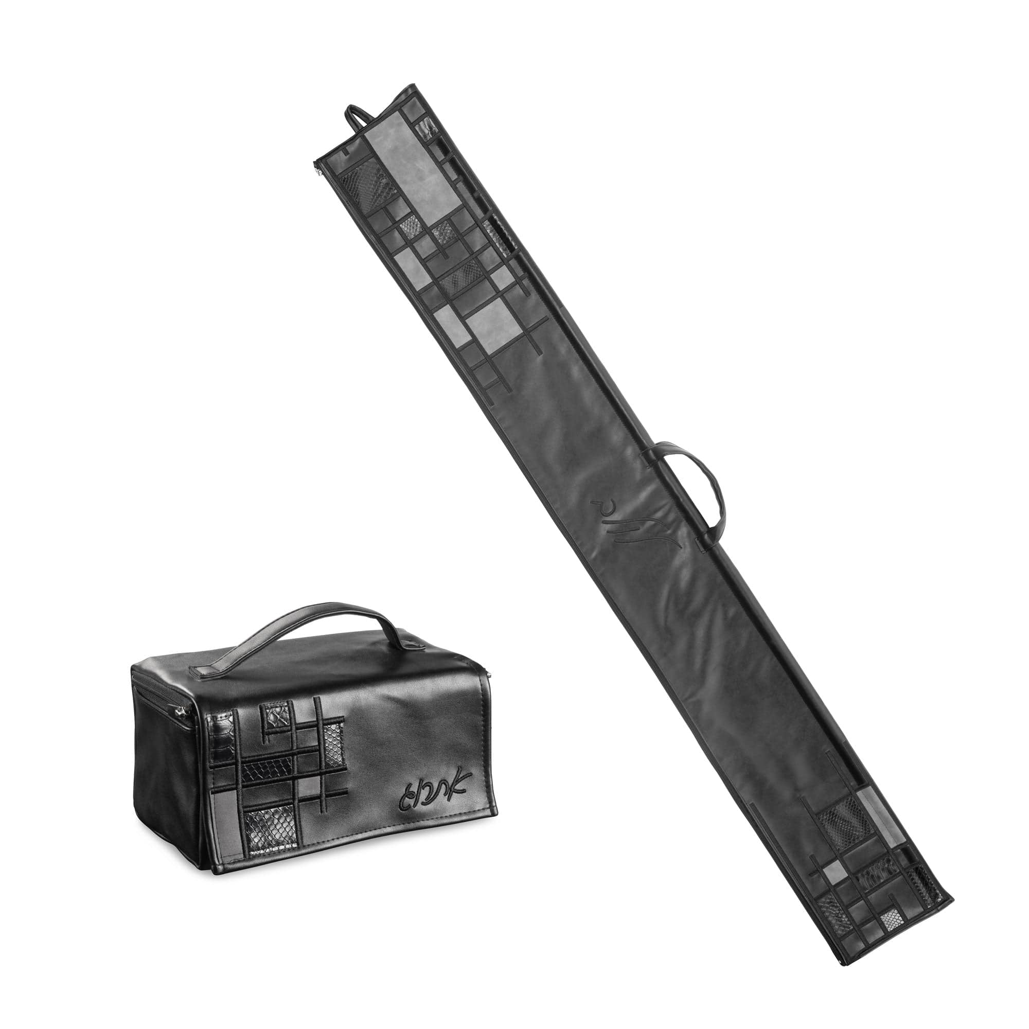 Black Patchwork Square Leather Esrog and Lulav Case