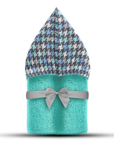 Houndtooth Hooded Towel Aqua