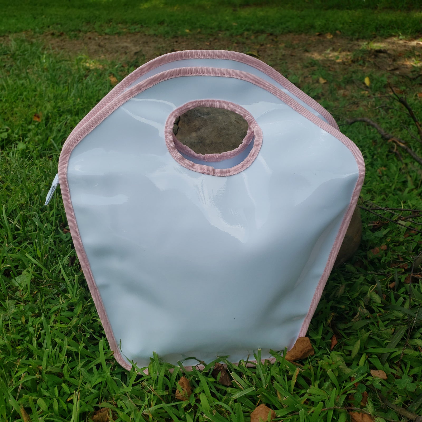 White and Light Pink Vinyl Keyhole Bag