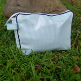 Navy and Light Blue Striped Vinyl Toiletry Pouch