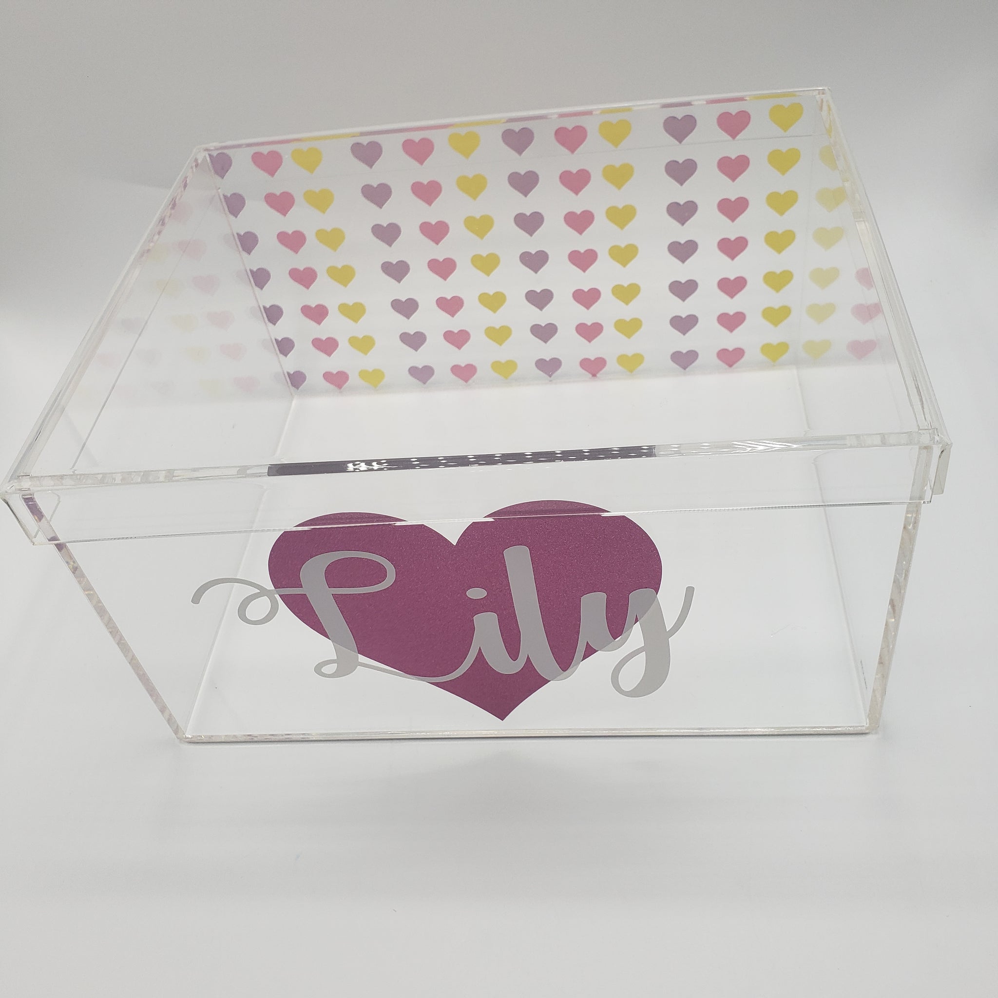 Rainbow Heart Lucite Box