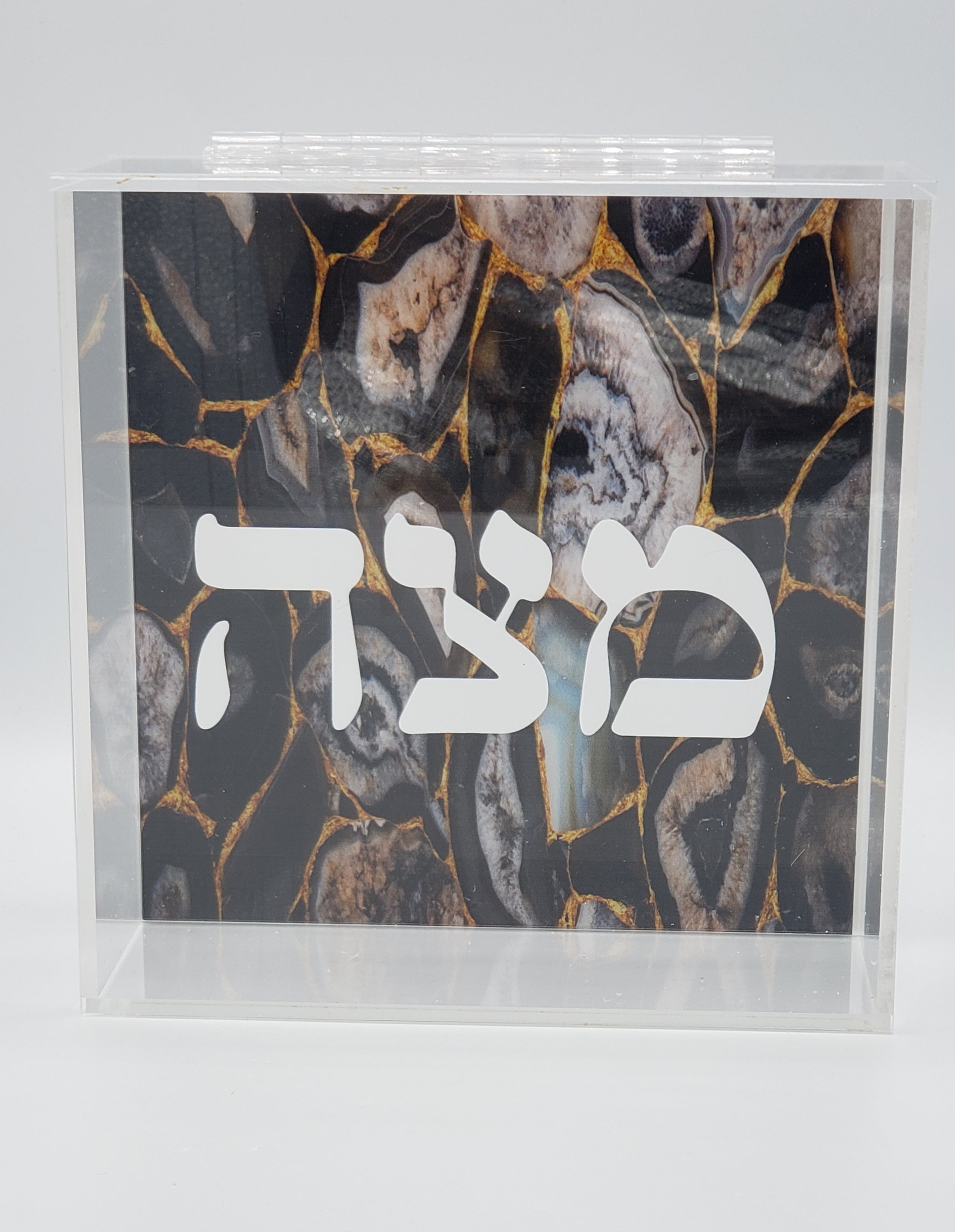 Black and Gold Agate Square Matzah Box