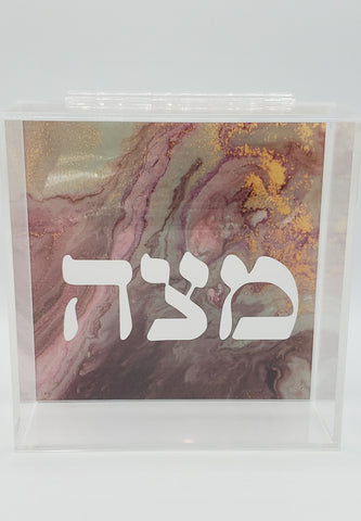 Dusty Pink and Dusty Gold Square Matzah Box