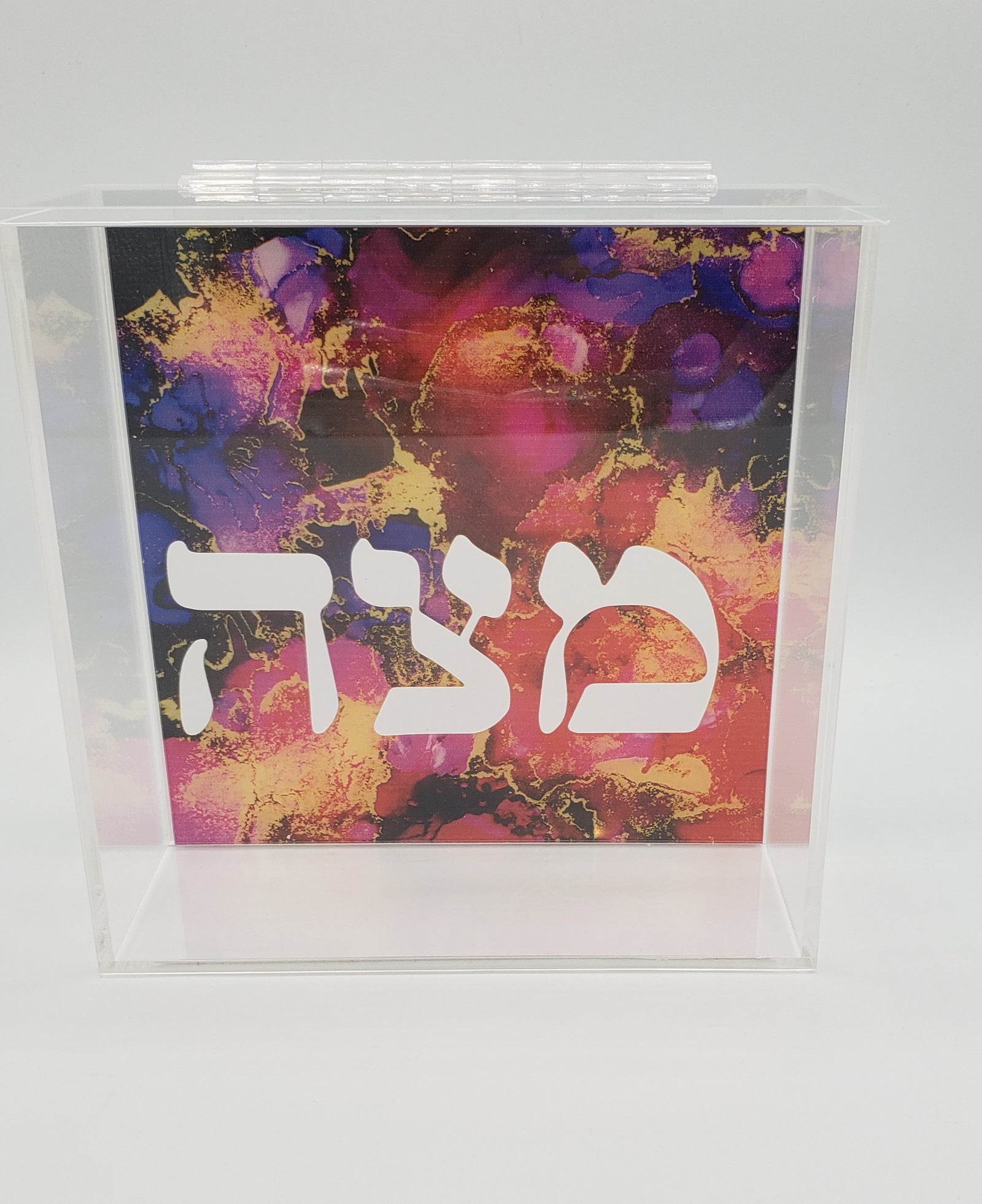 Pink, Purple, Gold Swirl Square Matzah Box