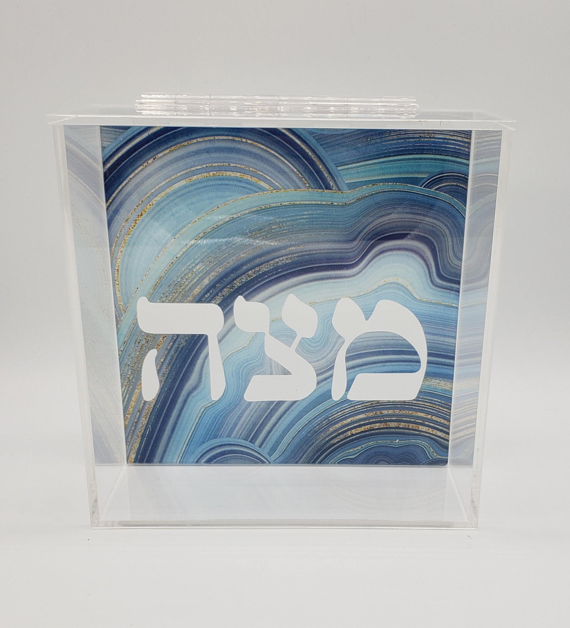 Blue and Gold Swirl Square Matzah Box