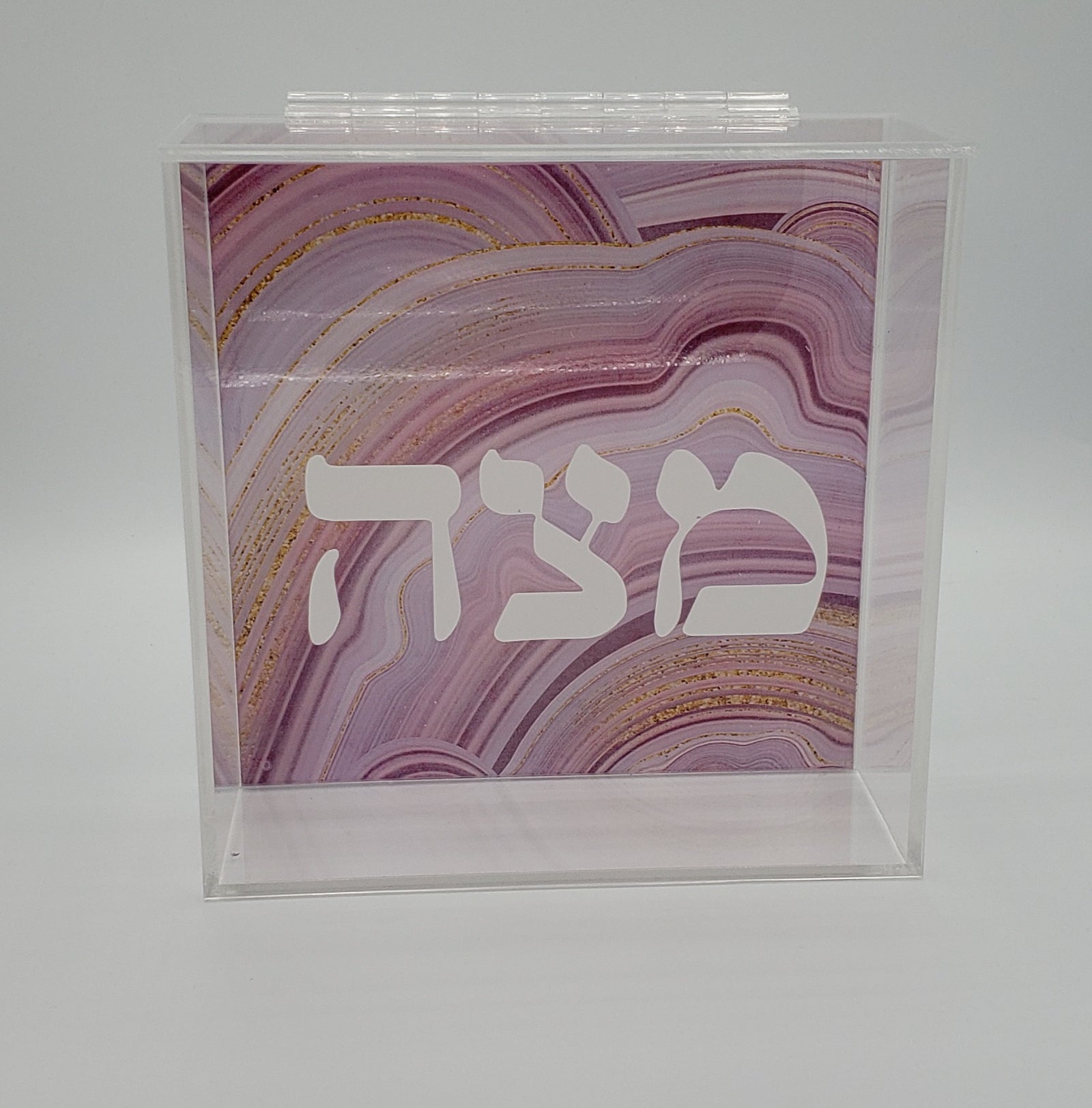 Powder Pink and Gold Swirl Square Matzah Box