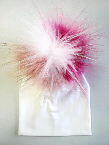 Mauve/White/Hot Pink Pompom Cotton Hat