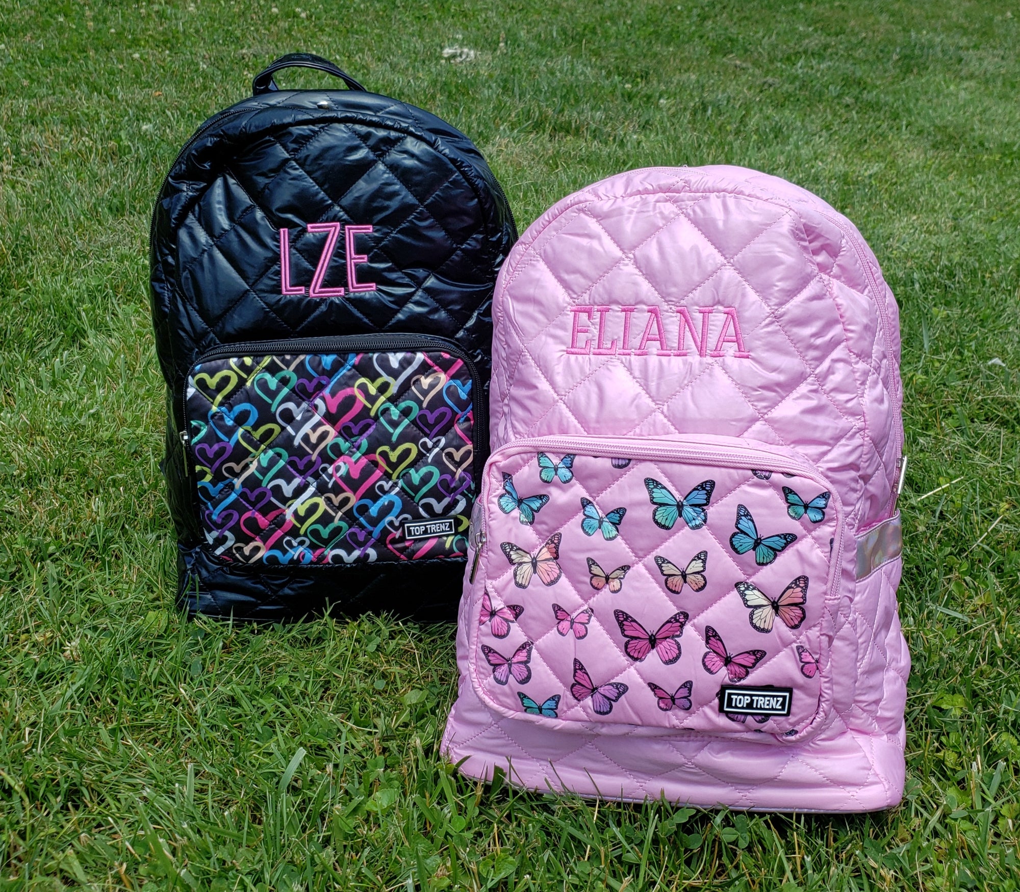 Puffer pink backpack with butterfly pocket