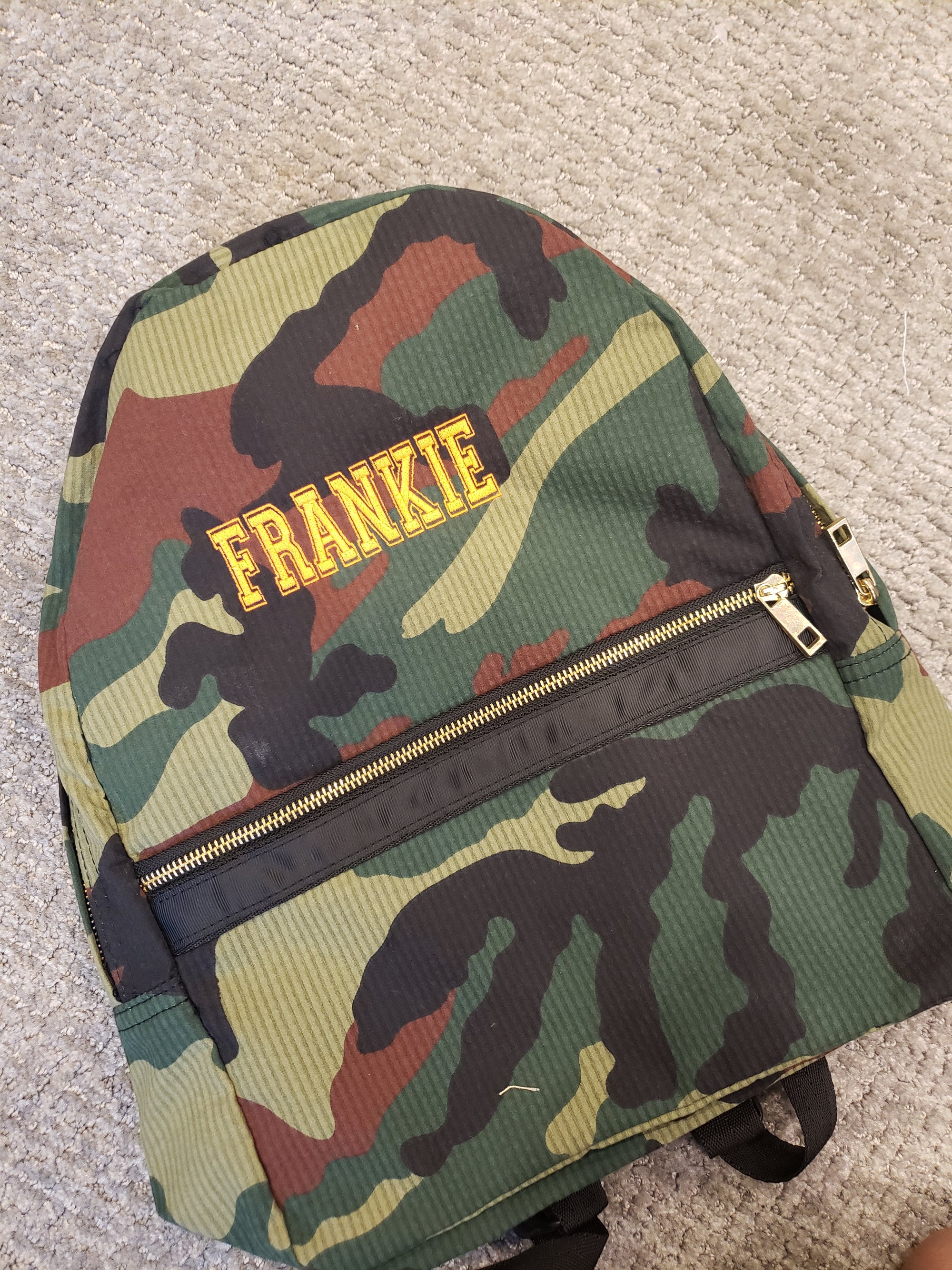 Woodland Camo Backpack w/ gold zipper