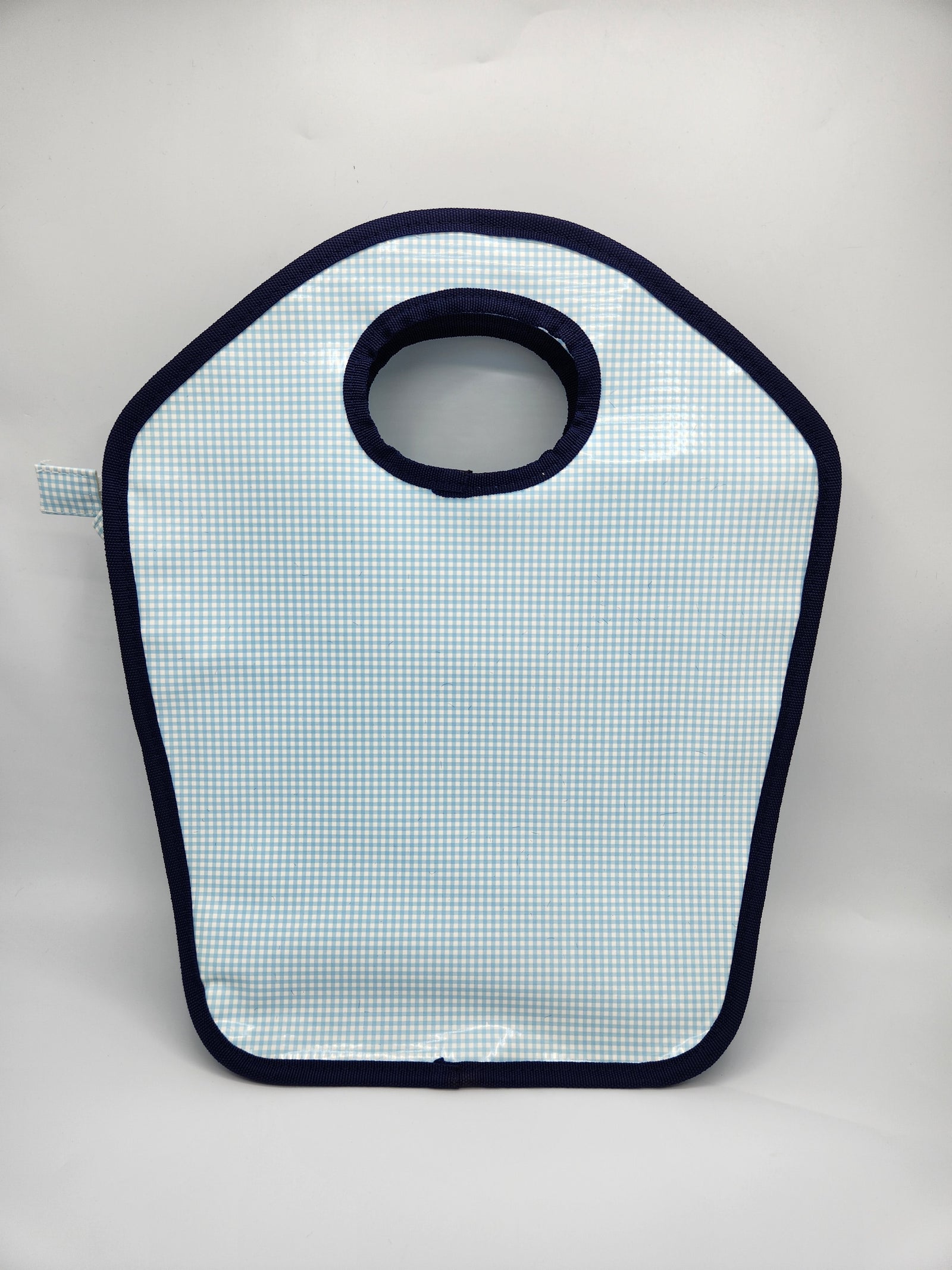 Baby Blue Gingham with Navy Trim Vinyl Keyhole Bag