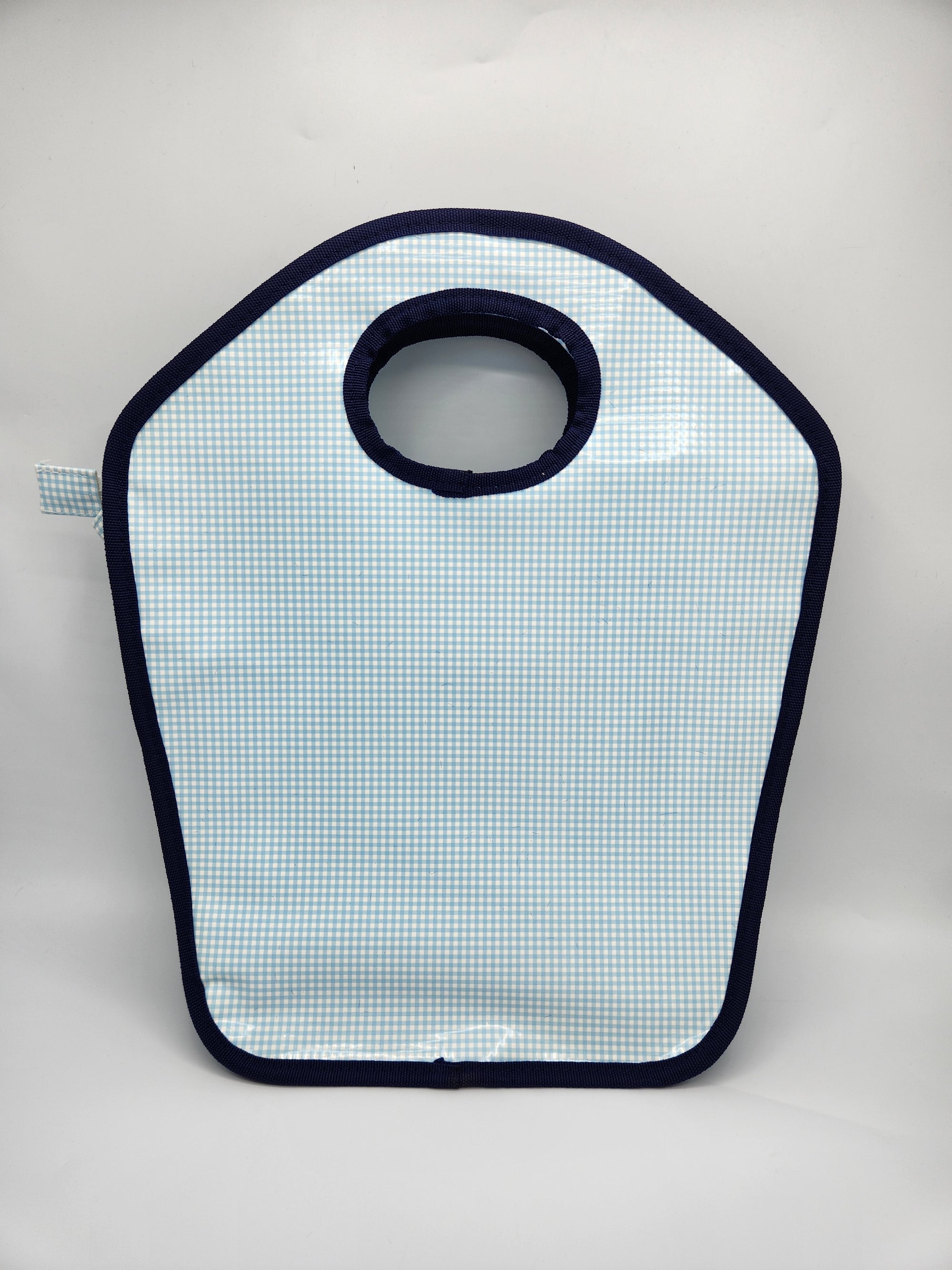 Baby Blue Gingham with Navy Trim Vinyl Keyhole Bag