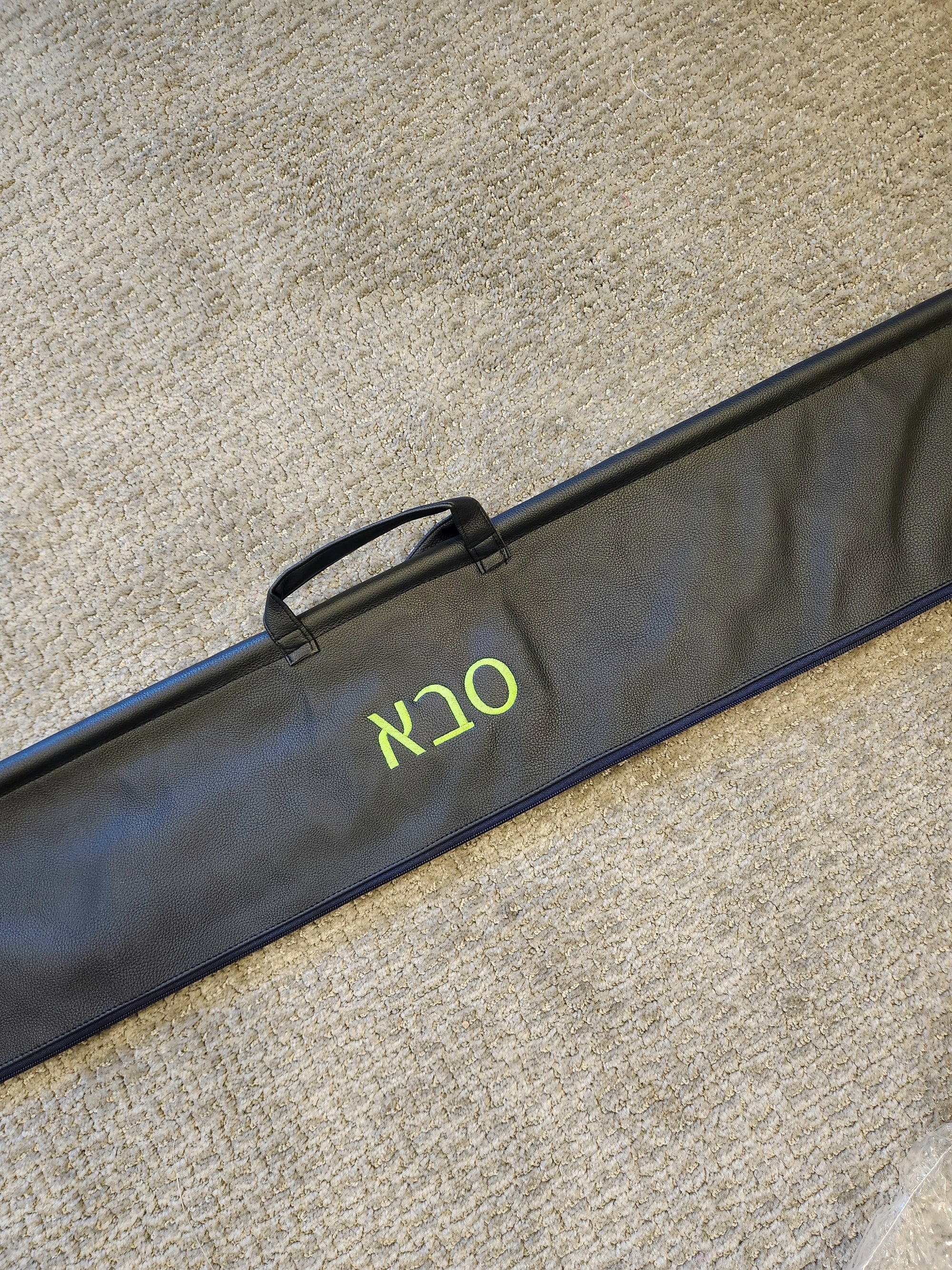 Navy Leather Lulav Case "סבא in lime green" SOLD AS IS