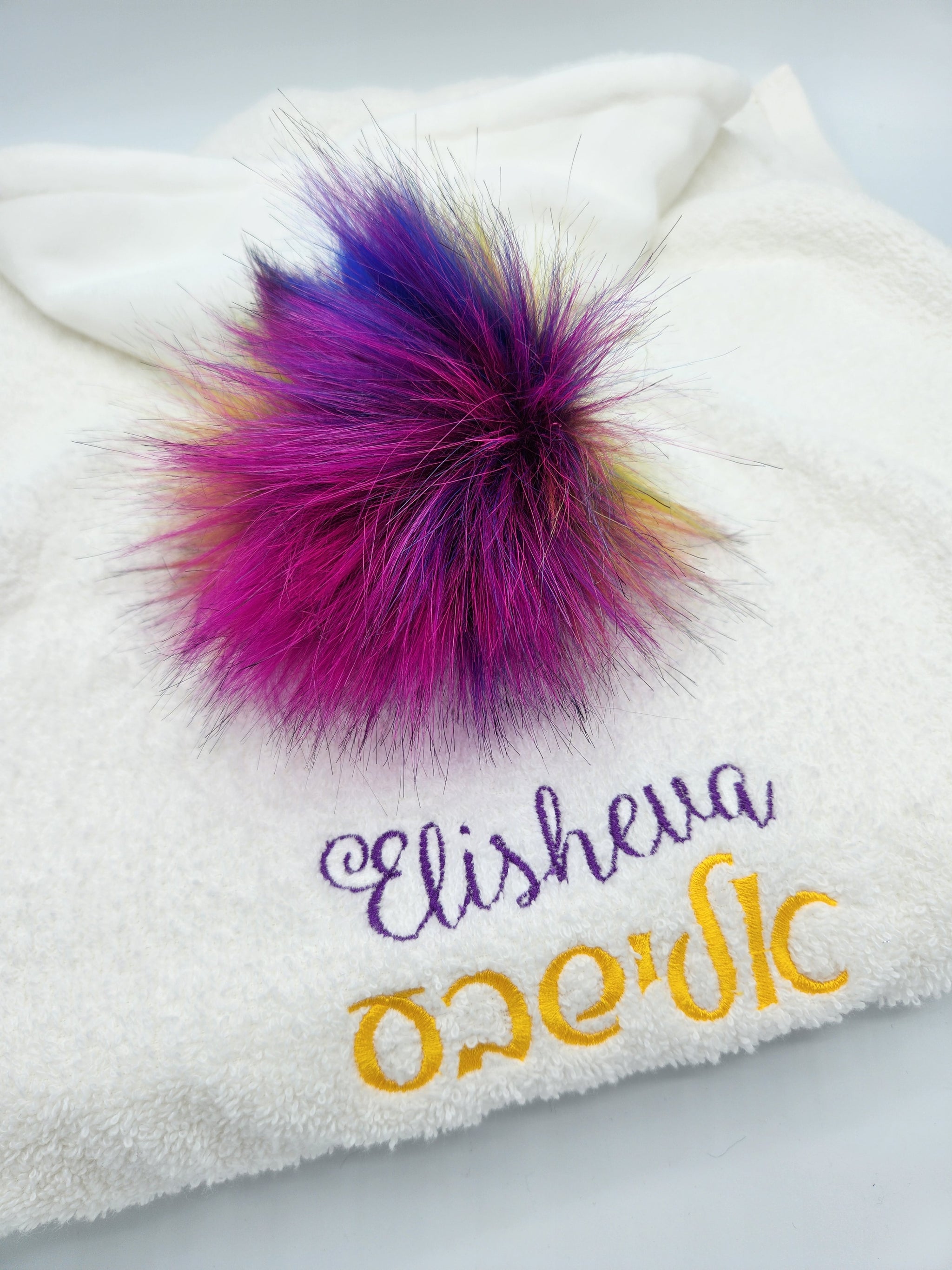 Rainbow Pompom White Hooded Towel