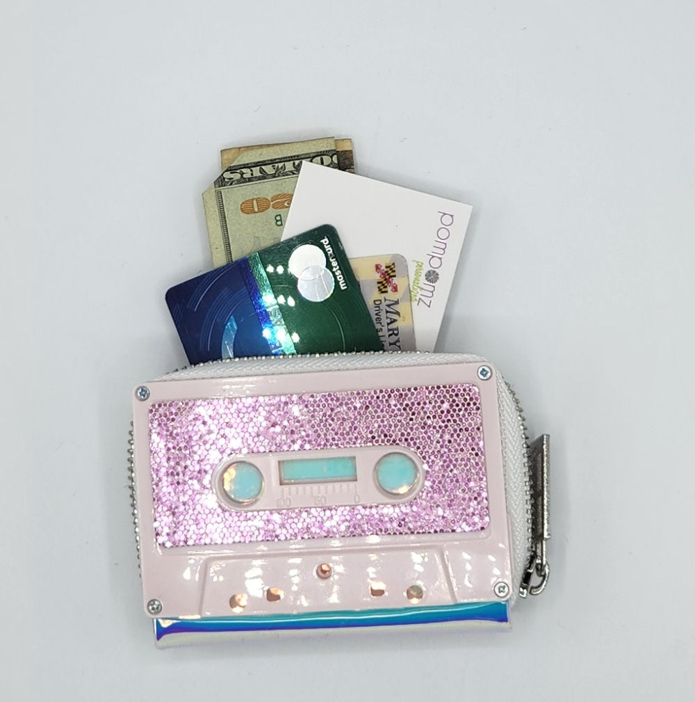 Light Pink Sparkle Retro Cassette Wallet