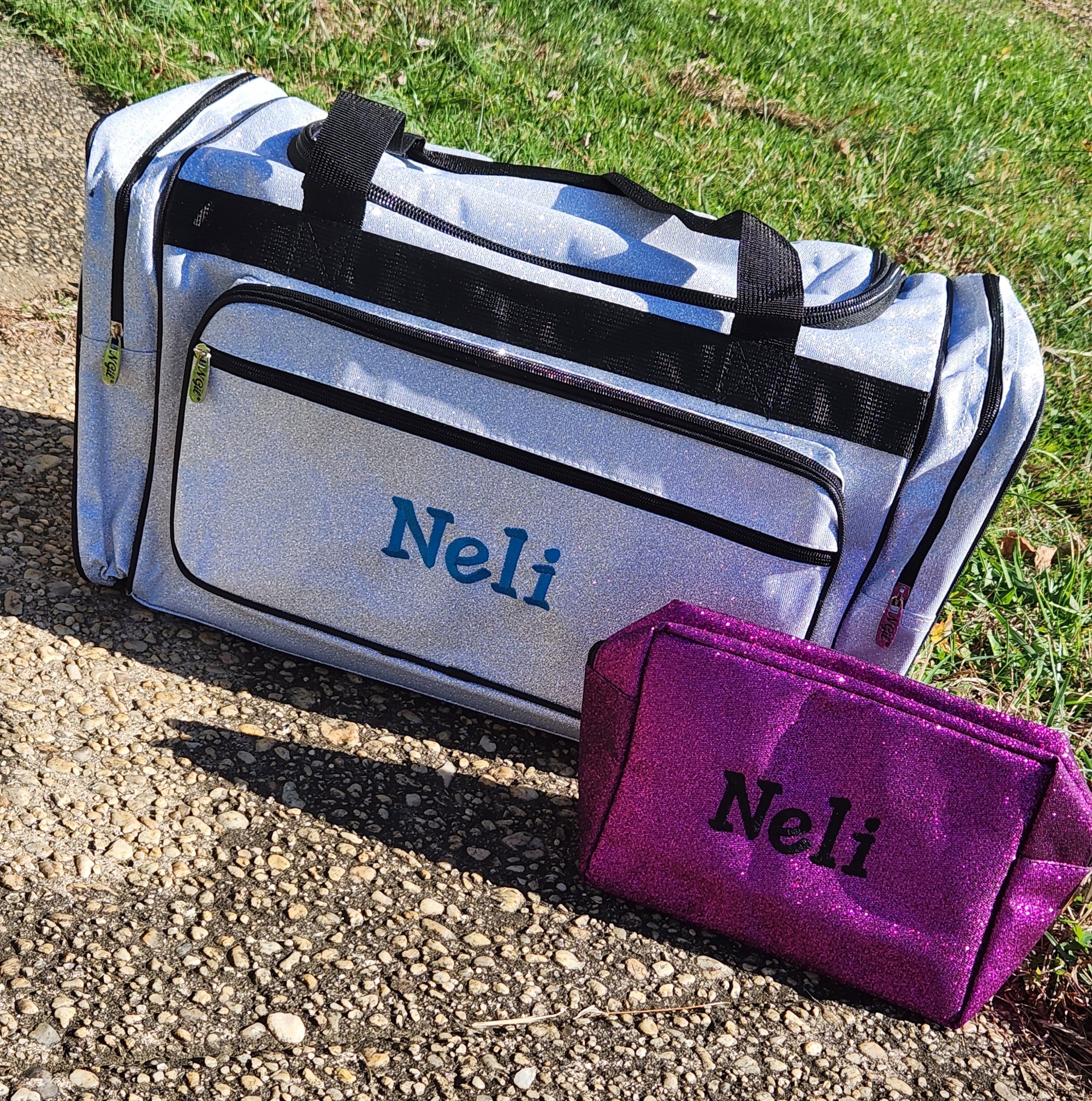 Silver Glitter Pocket Duffle Bag 23"