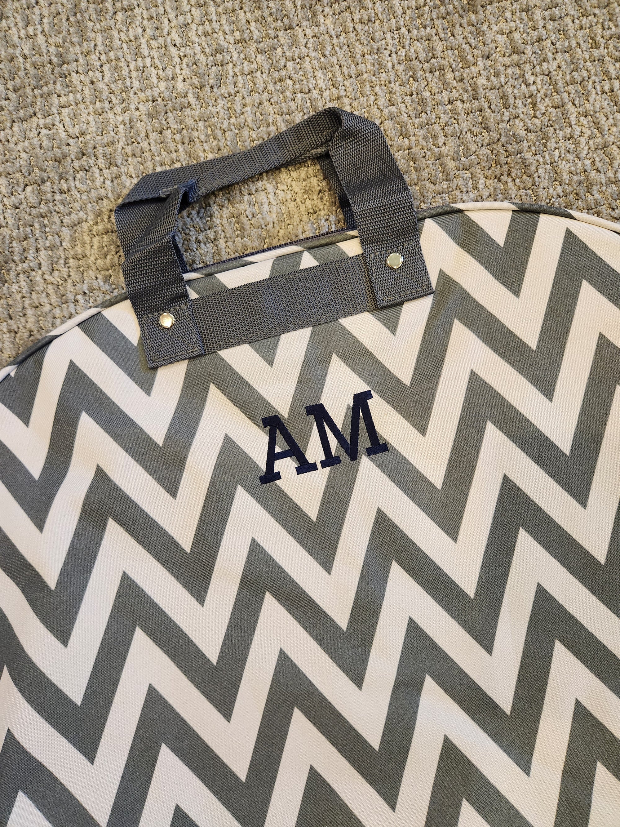 Gray and White Garment Bag